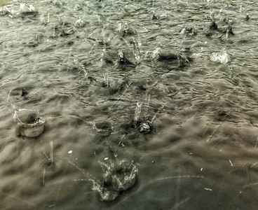 雨滴在水坑中喷洒图片