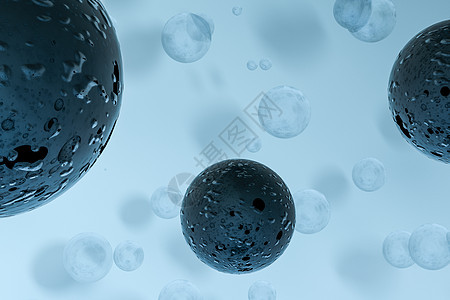 浅蓝色背景的 3d 渲染水滴泡沫圆圈蓝色插图反射玻璃液体墙纸青色空气图片