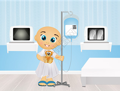 白血病儿童婴儿医院病人玩具熊化疗插画疼痛症状治愈孩子图片