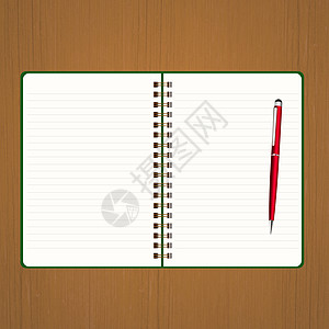 有笔的笔记本页数组织者床单学习日志学校个人绘画插图办公室图片