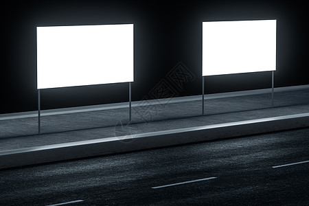 路边的 3d 渲染广告牌路标地面海报场地城市运输街道木板促销宣传图片
