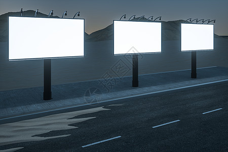 路边的 3d 渲染广告牌横幅路标街道广告办公室商业海报沙漠框架宣传图片