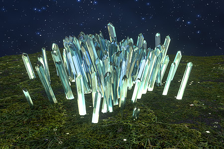 一簇精切魔晶科幻魔幻题材立体渲染石头奢华魔法石英宏观玻璃岩石3d插图宝石图片