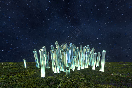 一簇精切魔晶科幻魔幻题材立体渲染岩石3d魔法石头玻璃矿物学石英紫晶钻石插图图片