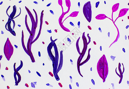 植物元素的水彩插图集白色背景上的蓝紫色紫丁香粉红色草植物叶子树枝热带蓝色手绘装饰绘画收藏异国森林邀请函艺术图片