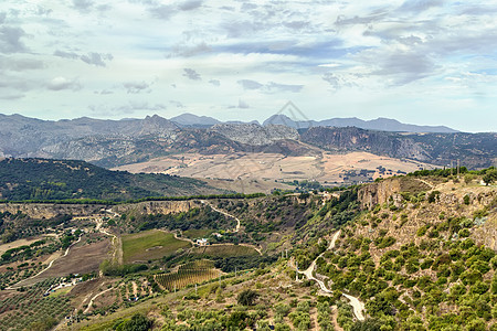 西班牙语西班牙Ronda的观点风景农村全景地平线旅游天空村庄土地场地旅行背景