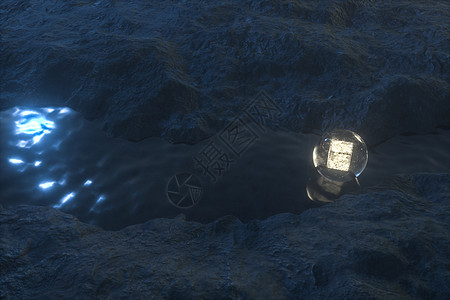 夜里山之间河流中的灯笼 在3层高山的交汇处反射漂移石头场景溪流渲染材料行星瓶子流动图片
