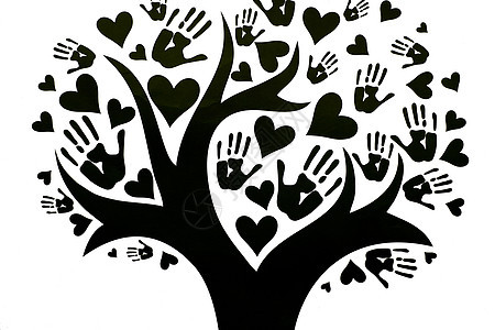 树的叶子 是用椰枣和红心所描述的网络社交环境合伙多样性团体合作幸福海报帮助图片