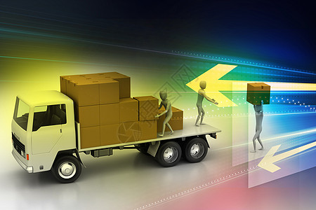 货运中的运输卡车盒子经济商品交通包裹运输费后勤叉车公司过夜图片