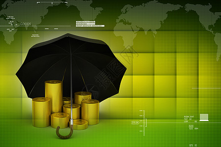一把黑伞下的金币繁荣硬币季节金融下雨遮阳棚金子天气气候尼龙图片