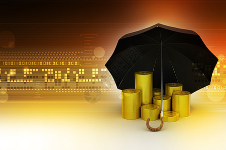 一把黑伞下的金币气候投资庇护所下雨天气生长银行繁荣金子银行业图片