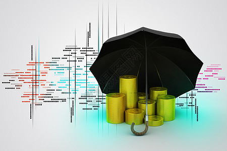 一把黑伞下的金币银行天气生长尼龙季节商业阴影投资繁荣下雨图片