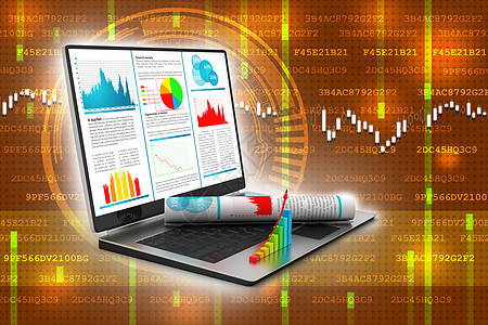 显示财务报告的笔记本电脑商业营销屏幕库存金融帐户酒吧工作数字投资图片