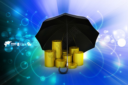 一把黑伞下的金币生长金融下雨阴影天气投资庇护所繁荣银行业银行图片