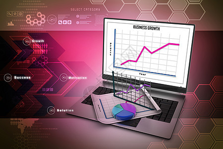 显示财务报告的笔记本电脑报告商业电子生长投资馅饼酒吧数字技术市场图片