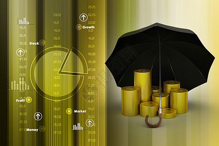 一把黑伞下的金币天气金子季节投资银行硬币金融阴影安全商业图片