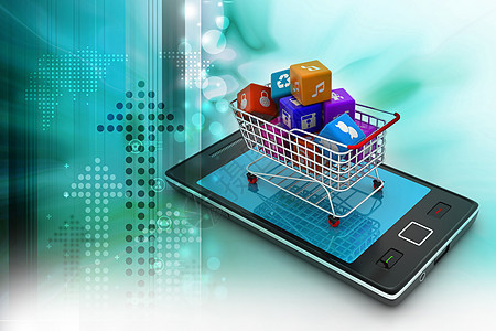 互联网和在线购物概念展示笔记本手机送货网络商业药片电话市场购物车图片