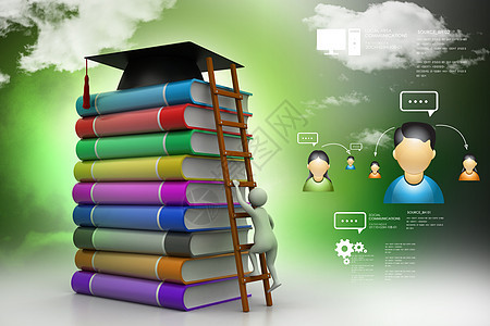 在书顶部的毕业砂浆木板成就帽子研究生教育文凭学校捷径智慧学生图片