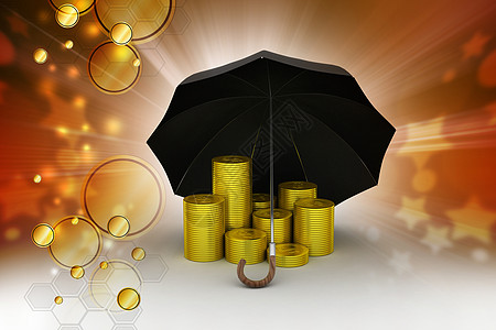 一把黑伞下的金币庇护所金子安全银行业天气阴影银行下雨金融季节图片