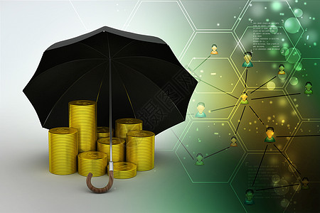 一把黑伞下的金币银行业金融气候商业尼龙硬币下雨金子天气季节图片