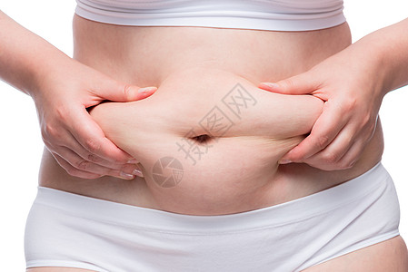女人的手在胖肚子上折叠脂肪 紧紧地射入下面图片