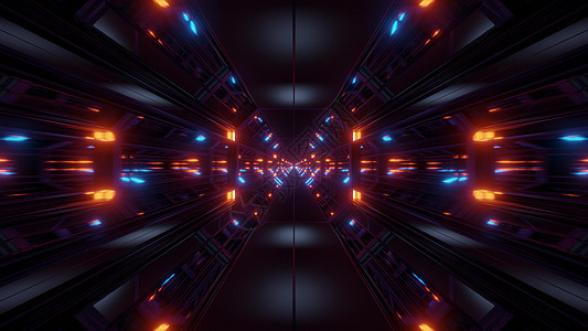 黑色科幻空间隧道背景墙纸与漂亮的发光 3d 渲染商业甲板技术插图金属时间科学房间星星建筑图片