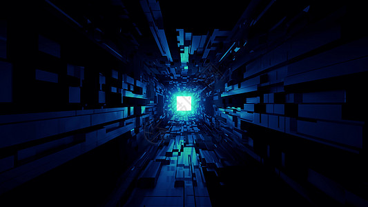 黑色科幻空间隧道背景墙纸与漂亮的发光 3d 渲染 vjloo科学门厅循环反射通道设计技术大厅时间建筑图片