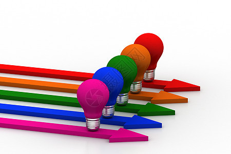 不同颜色箭头中的灯泡辉光发明思考智力创造力想像力创新气体技术金属图片