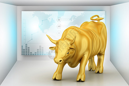 彩色背景中黄金商业公牛升起经济表现股市繁荣分析师价格状况金子牛市股价图片