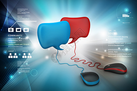 带鼠标的彩色背景对话框网络插图气泡全球老鼠渲染社会技术讨论互联网图片