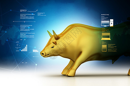 彩色背景中黄金商业公牛升起牛市气泡经济金融证券价格斗牛培训班股票市场图片