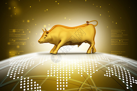 彩色背景中黄金商业公牛升起证券碰撞气泡市场分析师首都股票经济金融状况图片