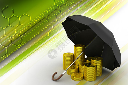 彩色背景带伞的金币生长季节天气安全下雨银行投资庇护所银行业尼龙图片