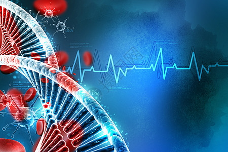 在彩色背景中用 dna 和血小板移动病毒疾病药品科学生物学红色血细胞癌症微生物学遗传实验图片