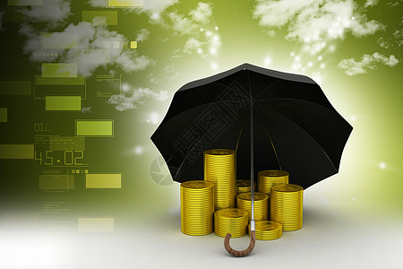带雨伞的金硬币银行天气气候安全庇护所金子银行业投资金融生长图片