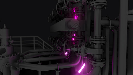 带霓虹灯的抽象工业设备工厂反射辉光机器管子活力植物技术激光插图图片