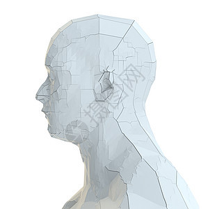 白色颜色抽象机器人头与裂缝的插图健美科学力量运动男人智力电脑电子人机器人图片