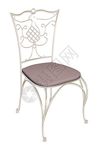 Cast iron 椅子加垫座椅 3D 插图白色皮革软垫正方形铸铁座位灰色金属小酒馆家具图片