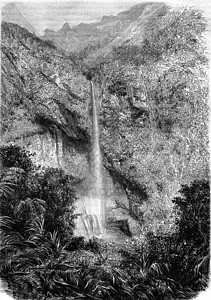 法国红酒Fautaua瀑布 Tahiti 古代雕刻背景