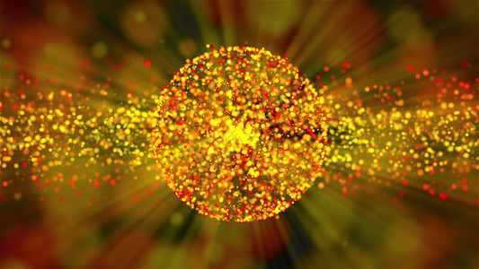 具有许多光线的金色抽象球体位于 space3d 渲染计算机生成的背景中强光耀斑辉光科学庆典星星活力灰尘魔法射线图片