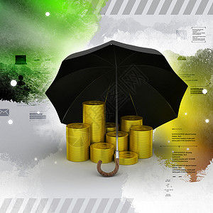 一把黑伞下的金币商业投资生长季节安全银行金子气候硬币庇护所图片