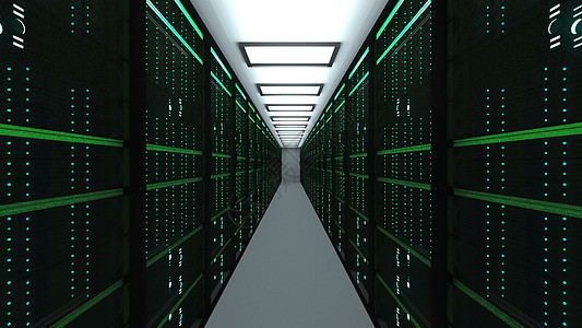 数据中心现代服务器机房内部 网络和互联网电信技术 大数据存储和云服务概念 3d 渲染安全房间技术处理器农场电脑主机运动主持人中心图片