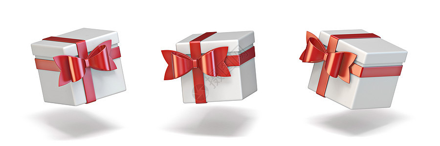 带简约红丝带的立方体白色礼盒3背景图片