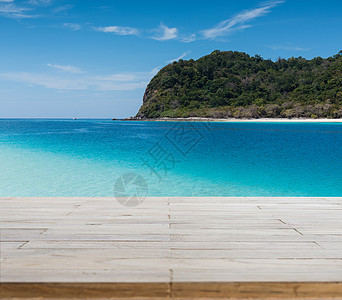 海滩背景上的木桌面或地板海洋蓝色假期木板木头人行道海岸产品控制板家具图片