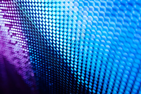蓝色点特写 LED 模糊屏幕  LED 软焦点背景 摘要圆形紫色网格电视墙展示技术投影仪视频灯泡坡度背景