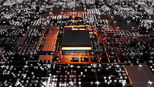 抽象的中央计算机处理器概念  3D插画技术电脑半导体科学木板处理器渲染芯片橙子智力图片