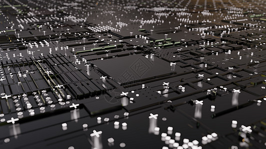 抽象的中央计算机处理器概念  3D插画加工科学机器硬件木板微电路芯片3d电路板代码图片