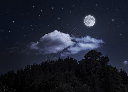 夜星和月亮在山上图片
