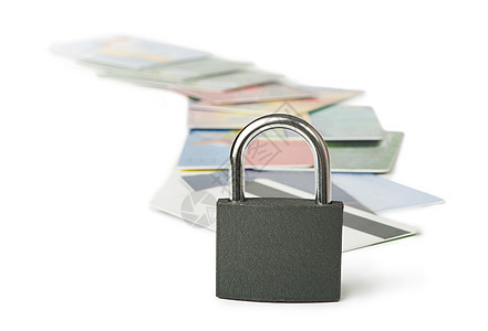 灰色锁锁和信用卡安全塑料挂锁验证交易电子商务金融网络技术蓝色图片