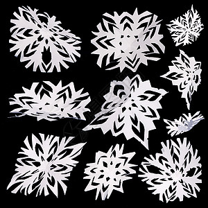 一组孤立的雪花天气风格假期装饰品庆典蓝色折纸星星降雪插图图片